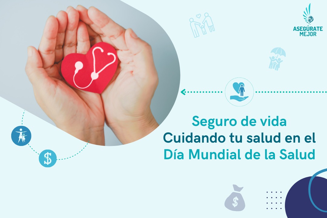 Manos sosteniendo un corazón con estetoscopio, seguro de vida en el Día Mundial de la Salud