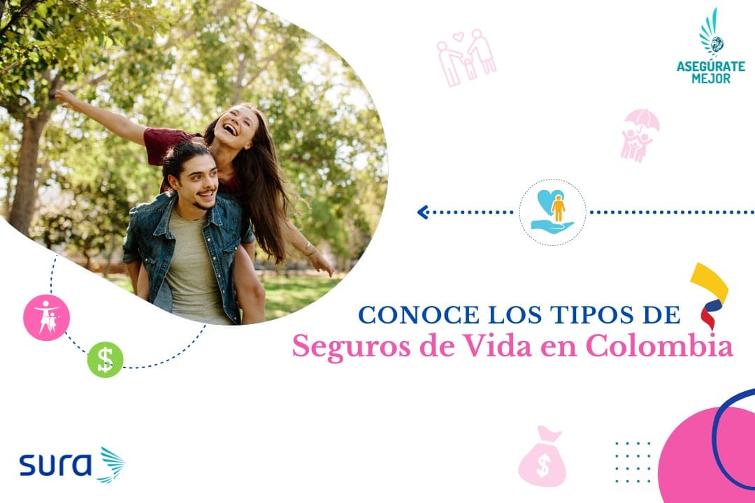 Pareja joven feliz al aire libre, tipos de seguros de vida en Colombia