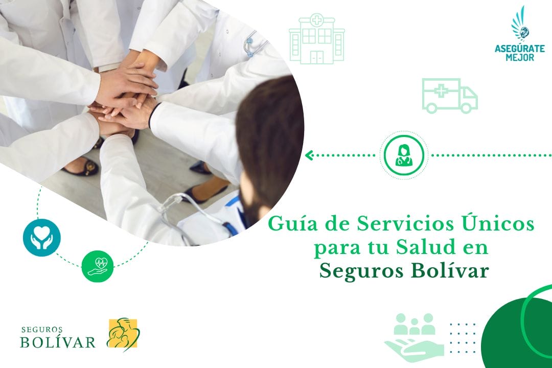 Profesionales de la salud uniendo sus manos, guía de servicios adicionales de Seguros Bolívar