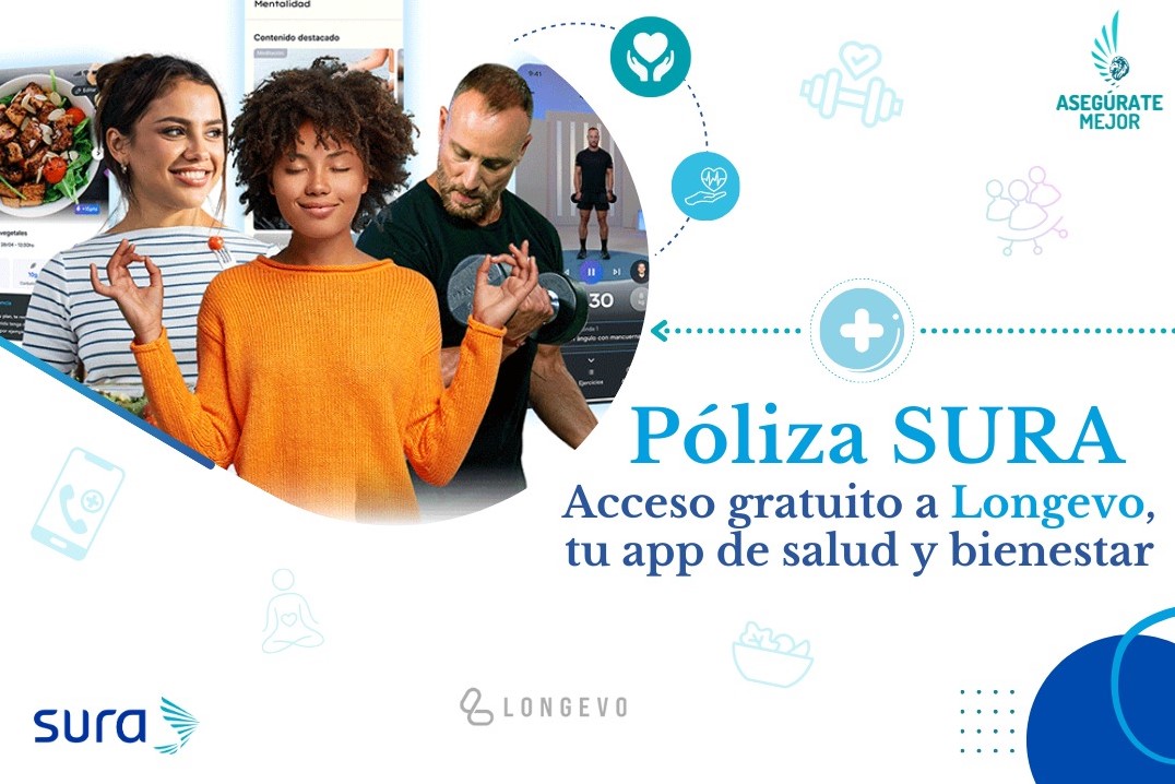 Grupo de personas diversas sonriendo, póliza SURA con acceso gratuito a Longevo