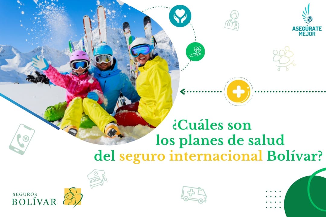 Familia esquiando en la nieve, planes de salud del seguro internacional Bolívar