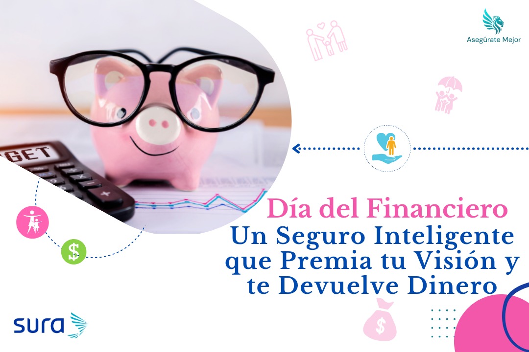 Alcancía con gafas y calculadora por el Día del Financiero