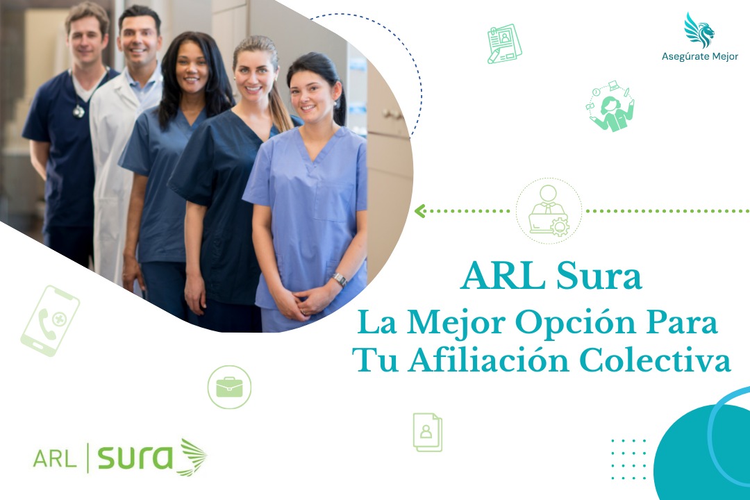 Grupo de profesionales de la salud en uniforme, ARL Sura para afiliación colectiva de empresas