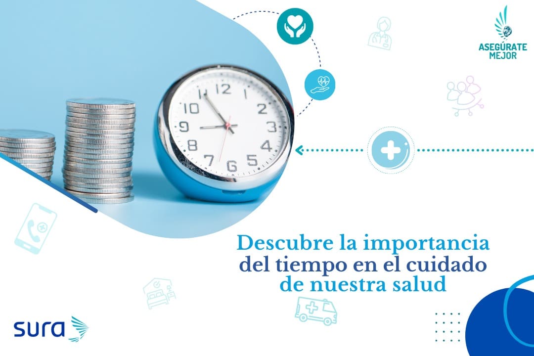Reloj y monedas apiladas, la importancia del tiempo en el cuidado de la salud