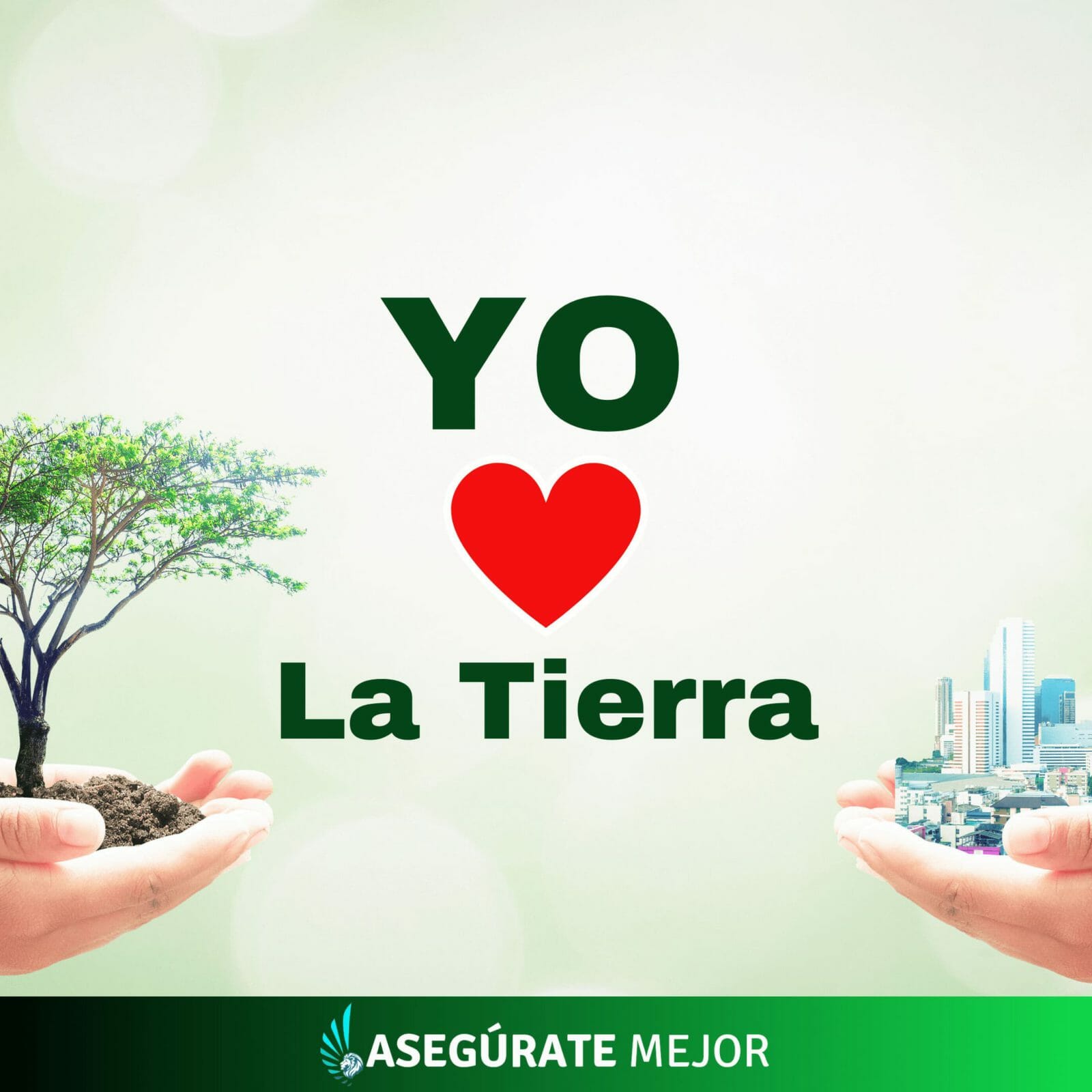Mensaje Yo amo la Tierra con árbol y ciudad por el Día de la Tierra