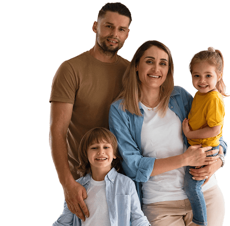 happy family with dog moving new home