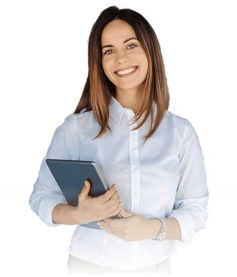 mujer tableta sonriente