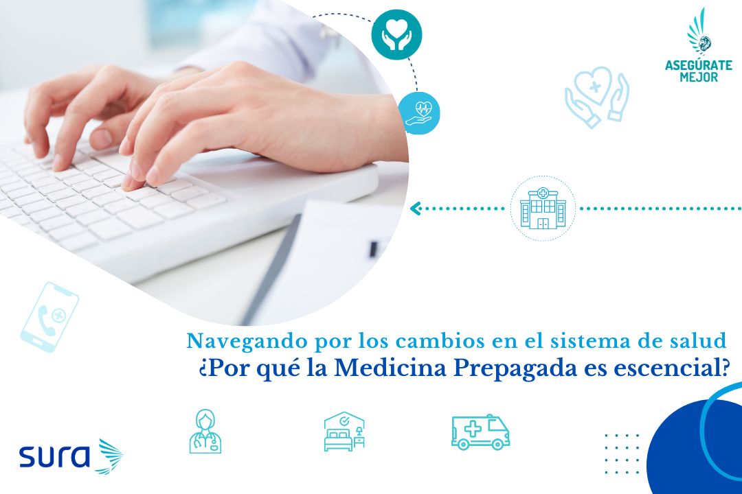 Manos escribiendo en un teclado, cambios en el sistema de salud y la medicina prepagada