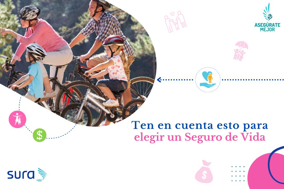 Familia montando bicicleta en el campo, cómo elegir un seguro de vida para biciusuarios