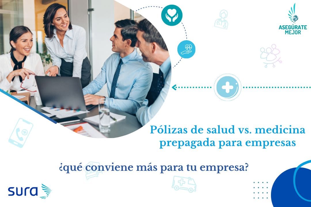 Reunión de oficina, pólizas de salud vs. medicina prepagada para empresas